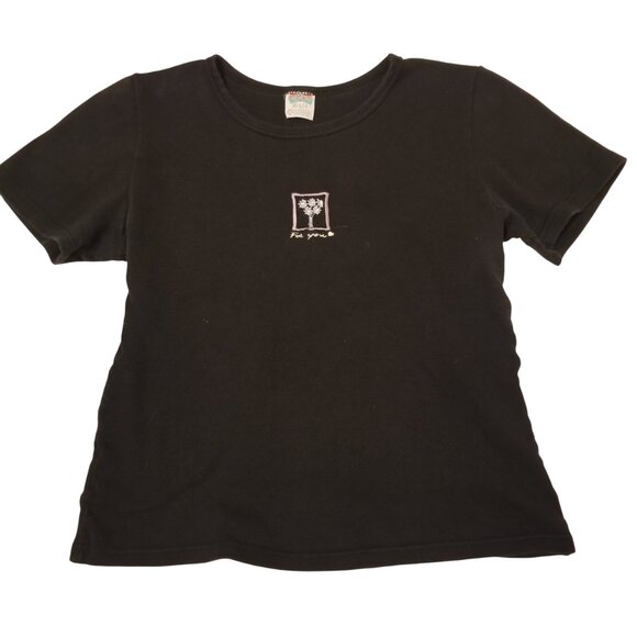 Vintage Baby Tee T-Shirt Flower Black Basic Cotton Medium Polish Fitted Stretchy - Picture 1 of 8